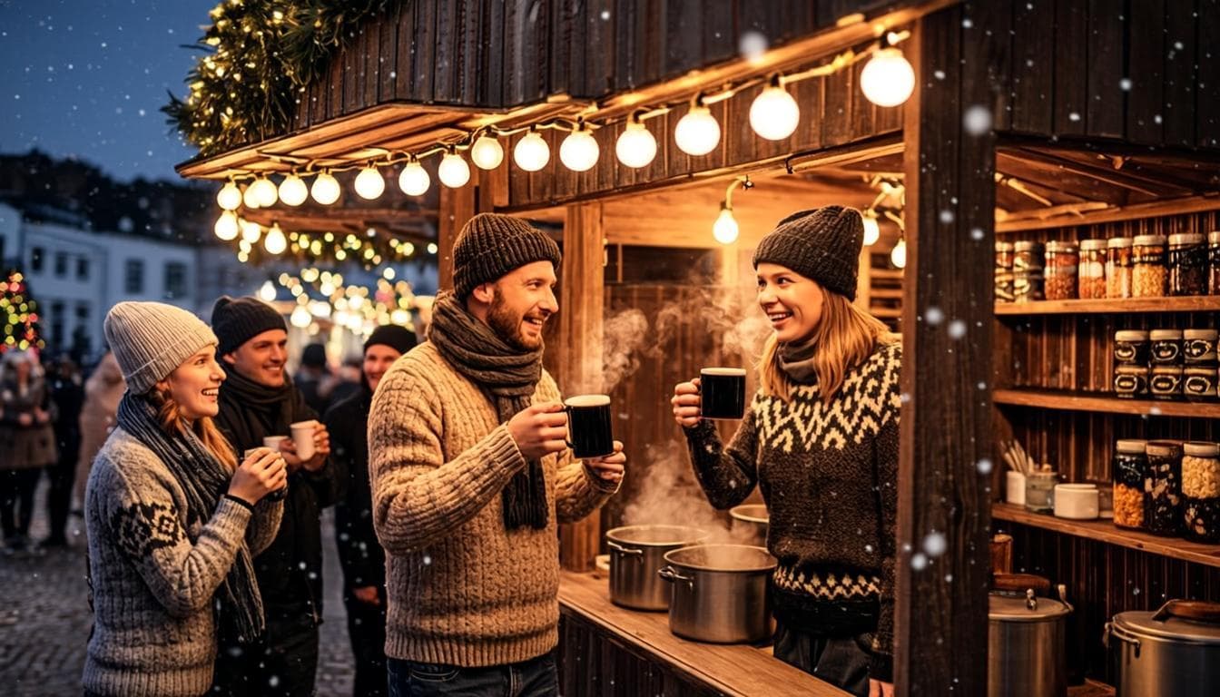 Norsk julestemning med tente lys og snøfall – sesongen for juleribbe